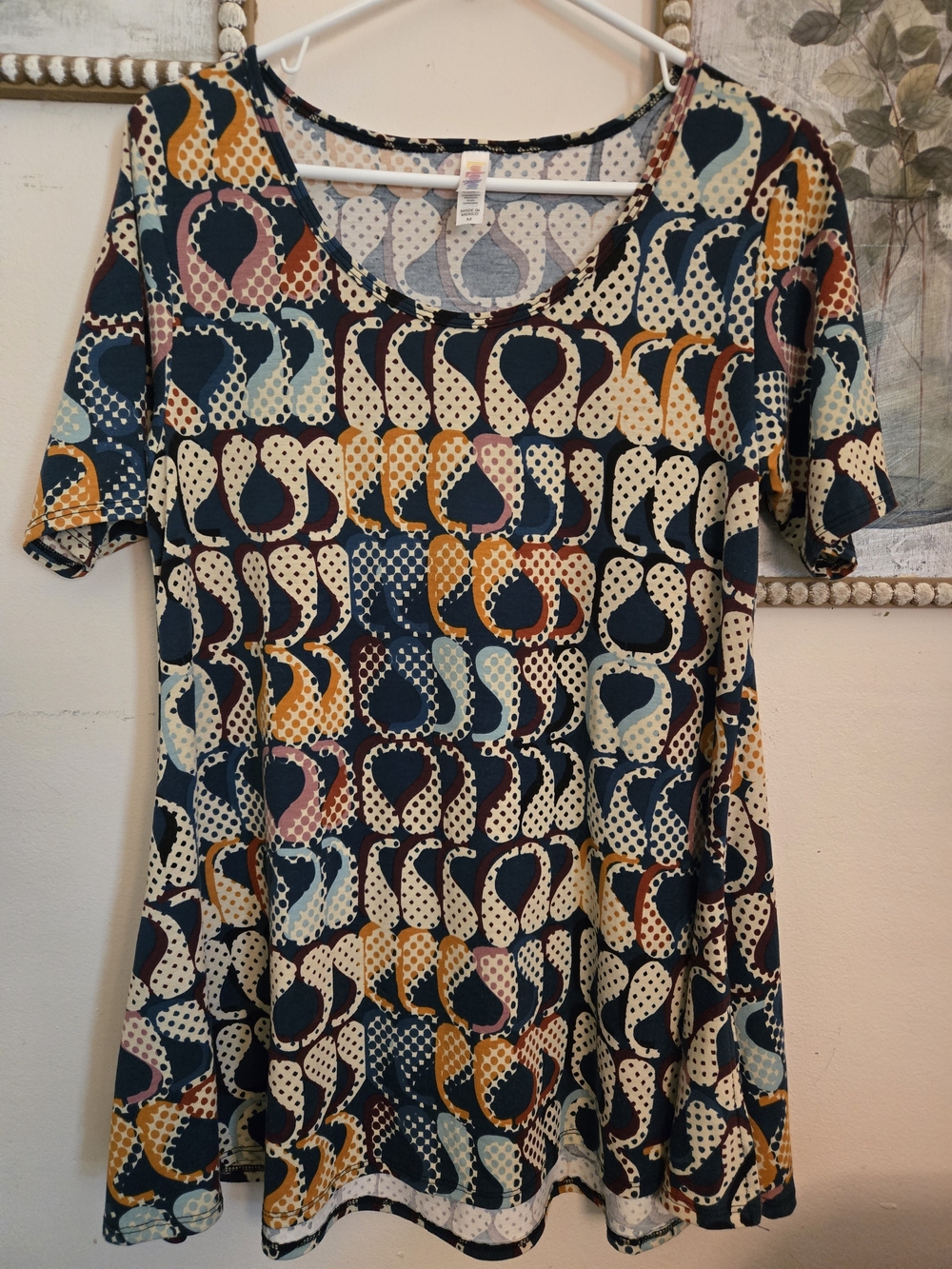 LuLaRoe Navy, Mustard & Cream Abstract Short Sleeve Tee